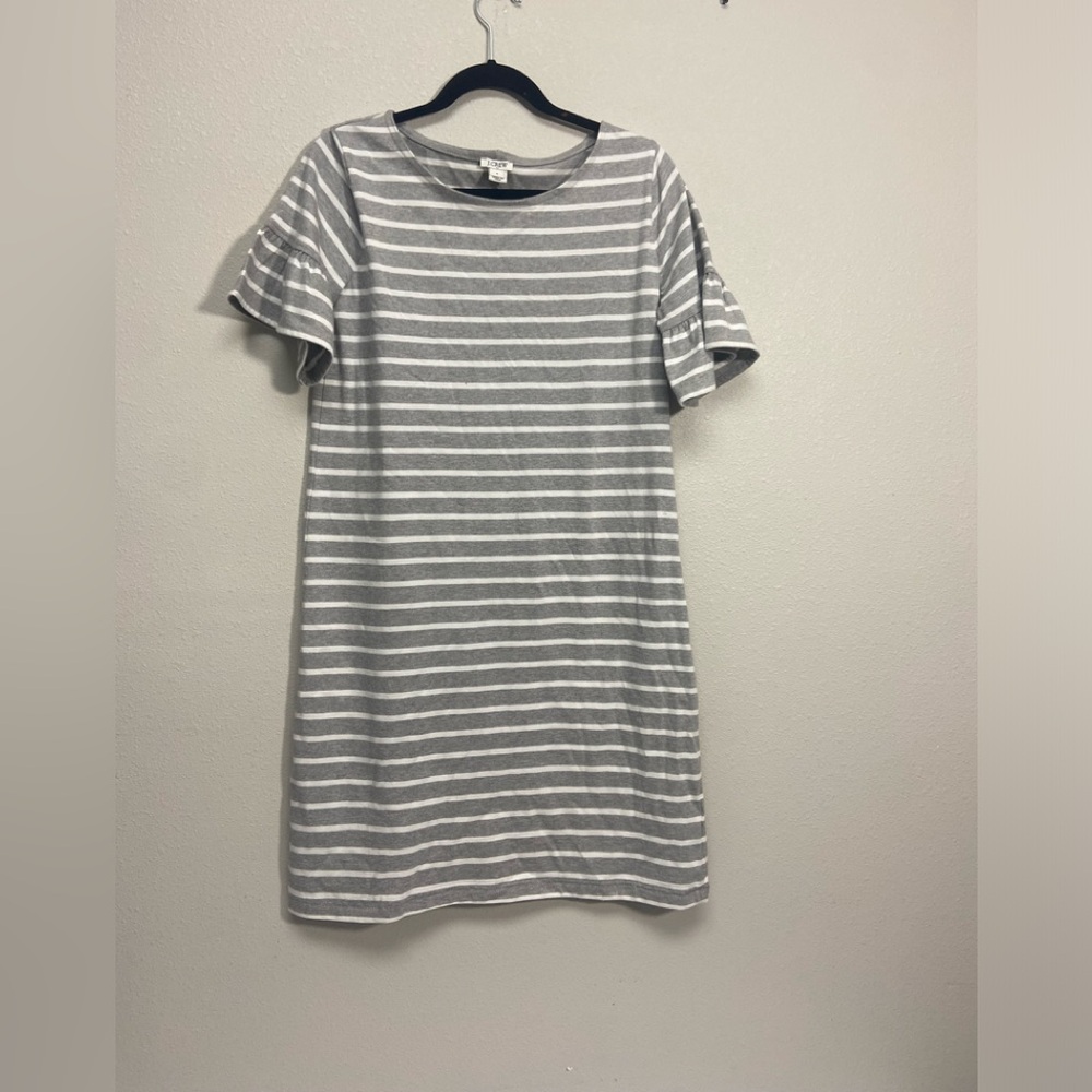 J. Crew, grey and white, striped dress.